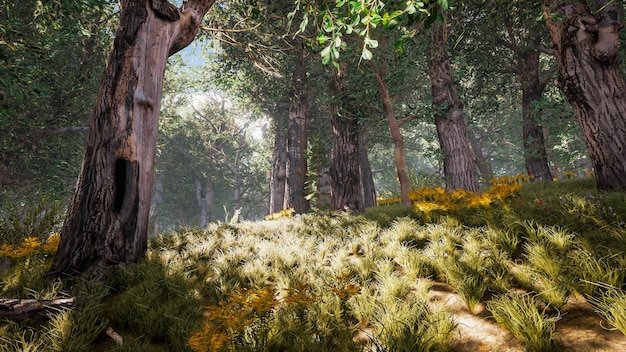 Paysage forestier naturel et rendu 3D de la technologie métaverse