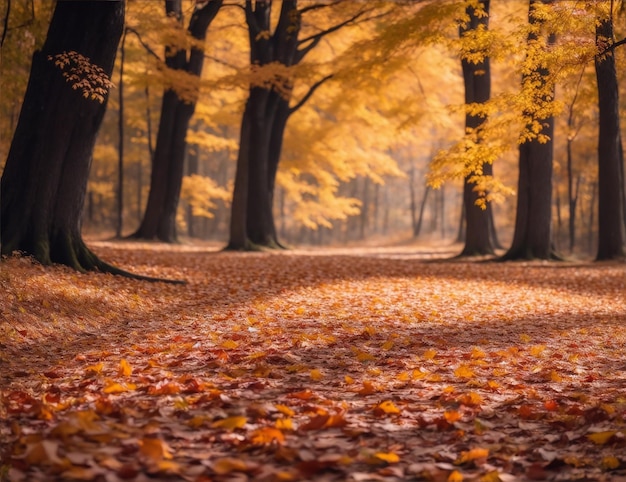 Paysage d'une forêt de chênes en automne