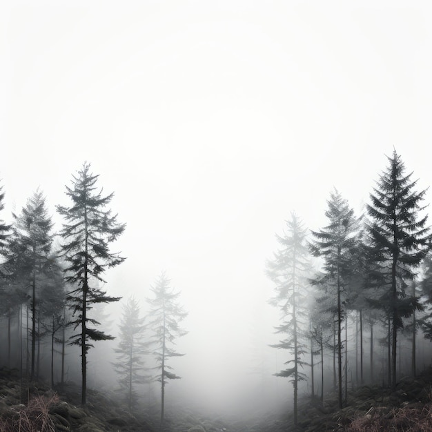 Paysage de forêt de conifères dans le brouillard Peinture numérique