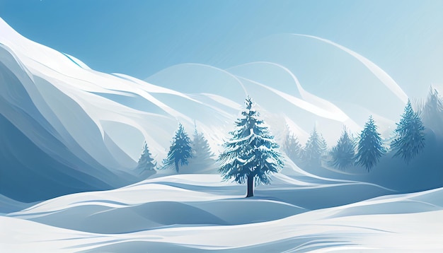 Paysage de forêt d'hiver enneigé de Noël avec espace de copie concept de fond d'arbre de Noël pour salutation ou carte postale