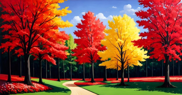 Paysage Forêt Jungle Peinture Illustration Coloré Arbres enchantés Nature rêveuse AI générative