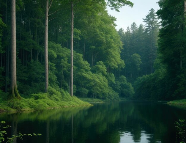 Paysage de forêt et de lac serein