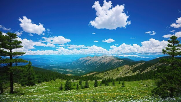 Paysage de forêt de montagnes et ciel avec nuages