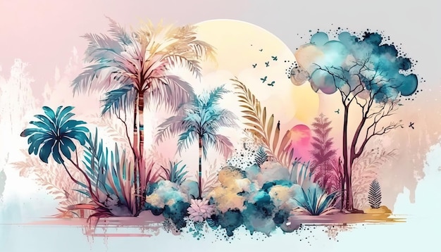 Paysage de forêt tropicale humide Forêt tropicale dans l'illustration 3D