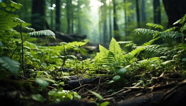 Paysage de forêt verte avec fond d'été bokeh Fonds d'écran Spring Generative AI