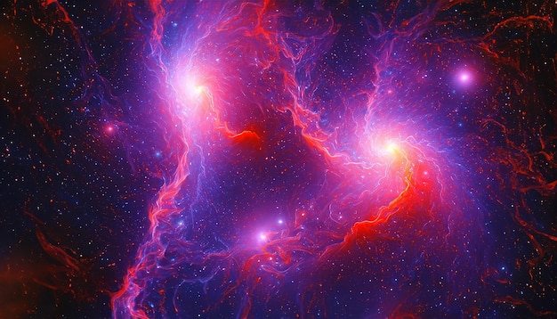 Un paysage de galaxie futuriste de motifs abstraits violets et rouges dans une fractale générée numériquement