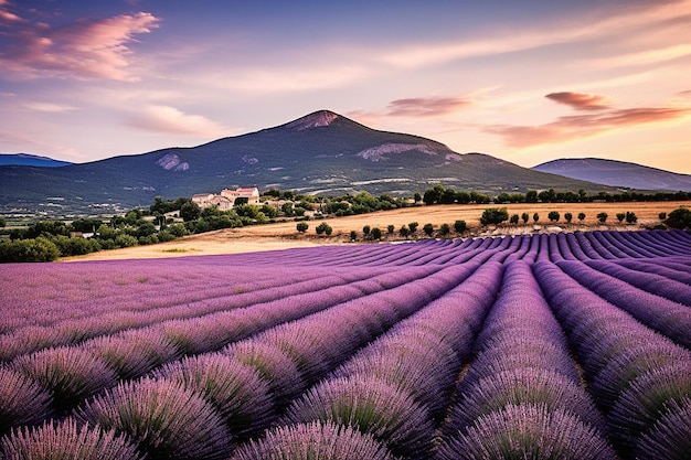 Un paysage génératif de la Provence avec des champs de lavande