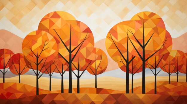Photo paysage géométrique d'automne avec des arbres art géométhique de l'automne
