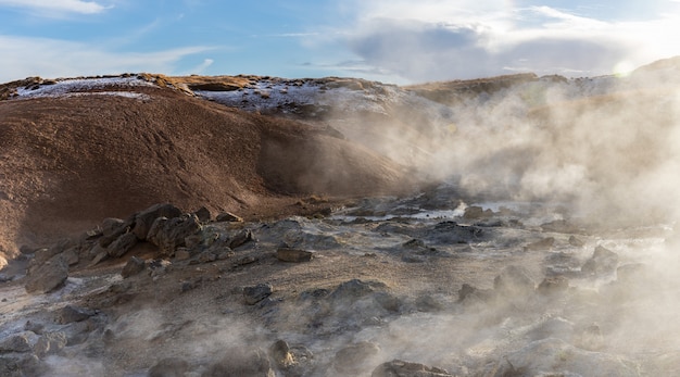 Photo paysage géothermique sur les terres islandaises
