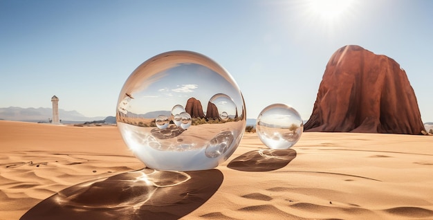 paysage avec globe une révolution d'une boule de verre dans le désert