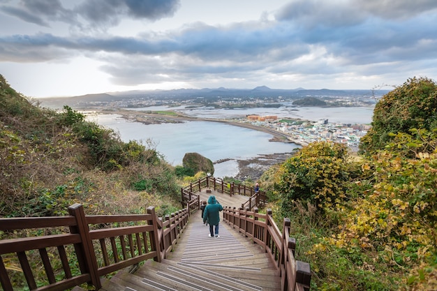 paysage, grand angle, vue, sommet montagne, jeju, corée sud