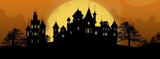 Photo paysage d'halloween orange avec un château hanté en arrière-plan generative ai