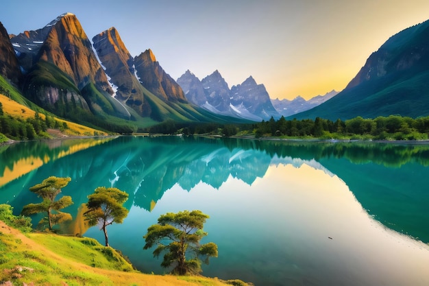 Paysage harmonieux avec un lac dans les montagnes