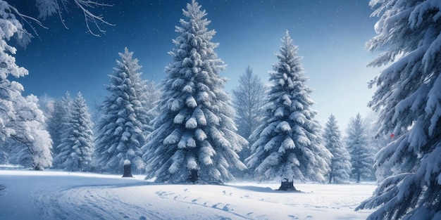 Paysage d'hiver avec des arbres enneigés et un ciel bleu clair