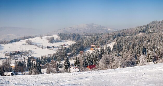 Photo paysage d'hiver de beskid slaski