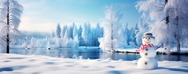 Photo paysage d'hiver avec bonhomme de neige généré par l'ia