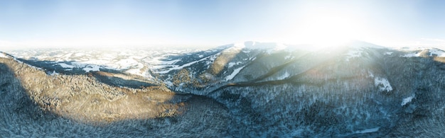 Paysage d'hiver dans le brouillard avec de la neige et des branches couvertes de givre et de neige gelée Photo de haute qualité