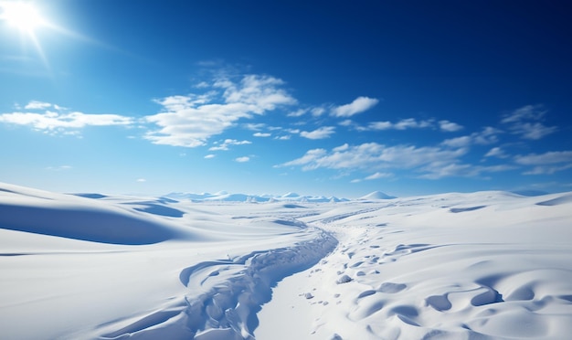 Paysage d'hiver dans le ciel bleu et la neige blanche fraîche avec espace de copie pour le texte