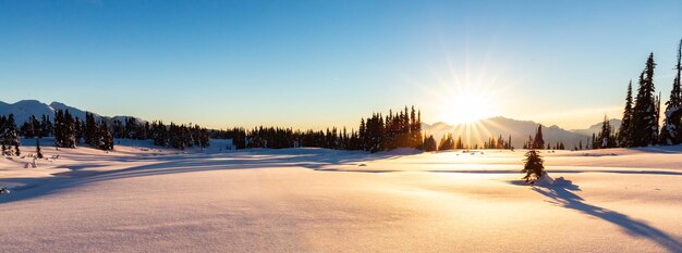 Paysage d'hiver dans les montagnes canadiennes paysage de coucher de soleil coloré