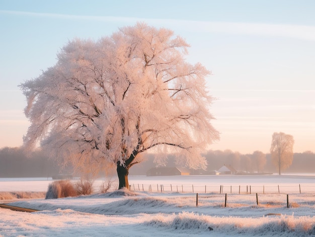 Paysage D'hiver Avec Du Givre Blanc Sur L'arbre Jour D'hiver Froid Ai  Gnratif | Photo Premium