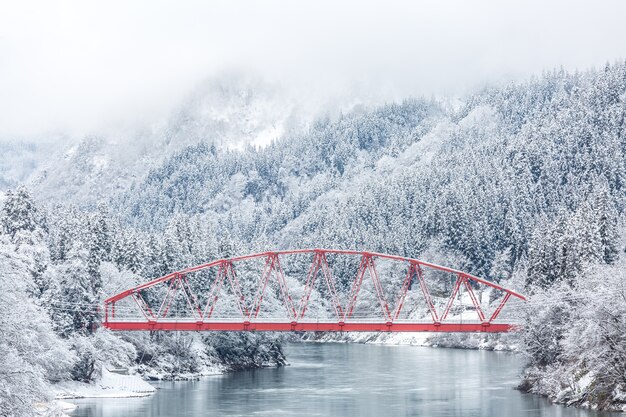 Paysage d&#39;hiver du pont rouge