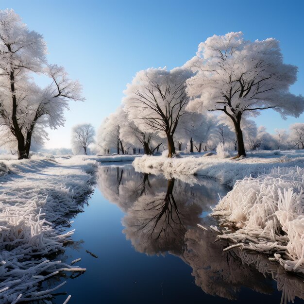 Le paysage d'hiver fantastique embrassé par le gel