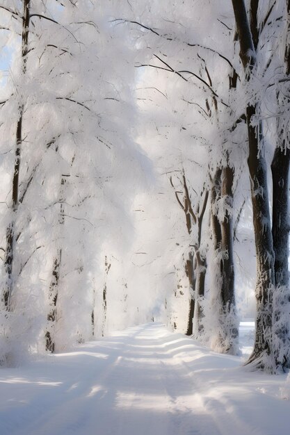 paysage hiver forêt route snow arbres