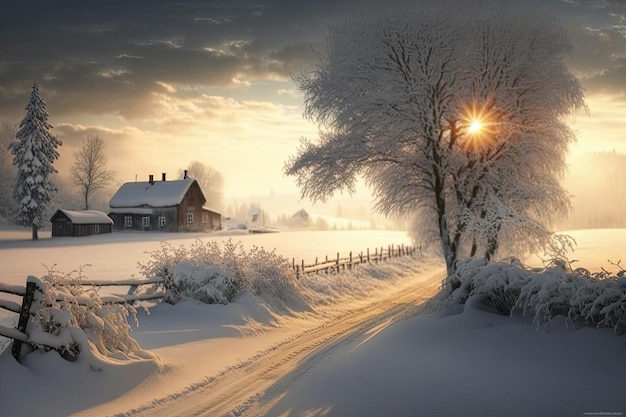 Photo paysage d'hiver avec glace de neige et lac