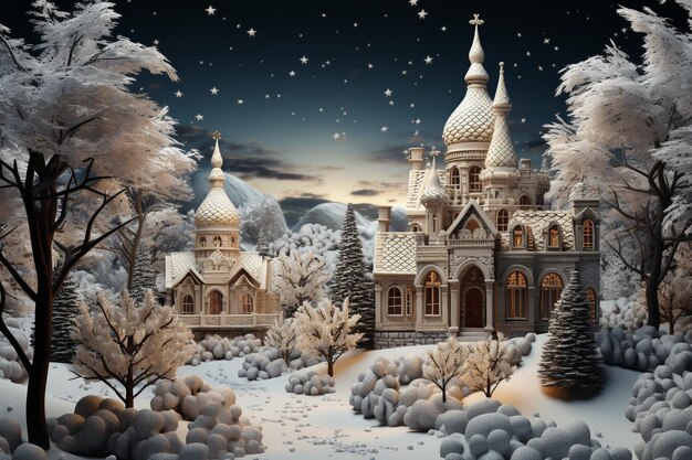 paysage d'hiver avec maisons et neige ai génératif