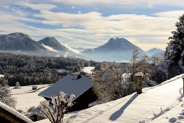 Paysage d'hiver avec des montagnes