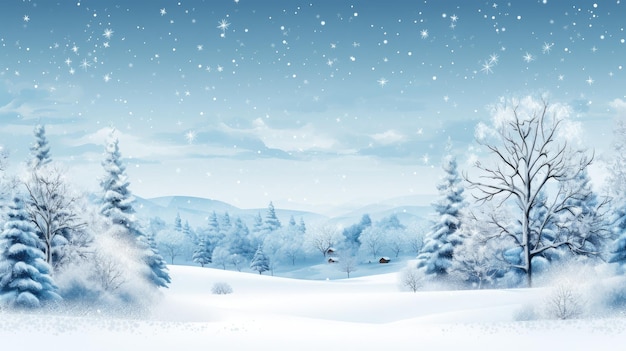 un paysage d'hiver serein avec des arbres enneigés et une douce chute de neige