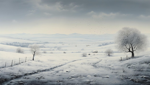 paysage hivernal art vintage