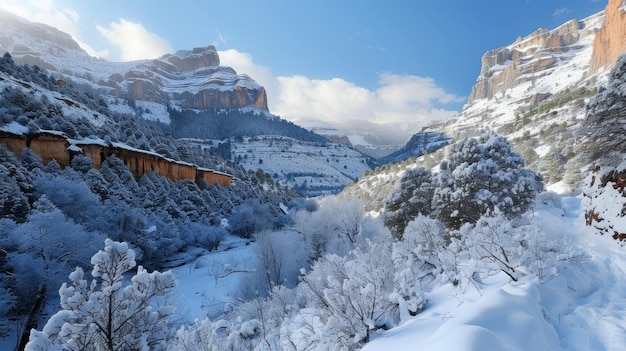 Le paysage hivernal dans les montagnes du Gudar de la province de Teruel en Aragon, en Espagne