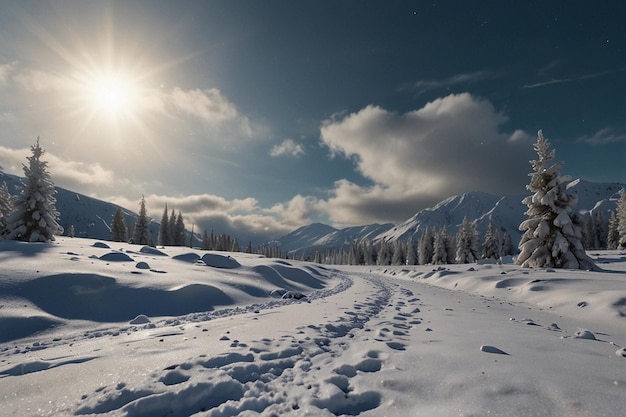 Paysage hivernal enneigé en 3D