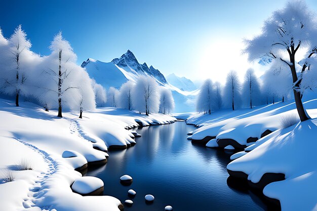 Paysage hivernal enneigé en 3D