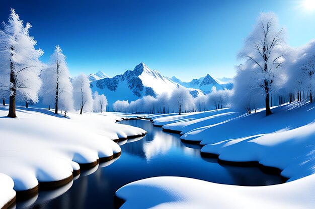 Paysage hivernal enneigé en 3D