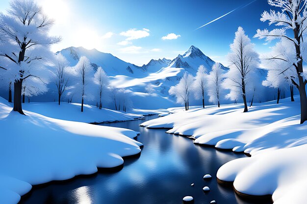 Photo paysage hivernal enneigé en 3d