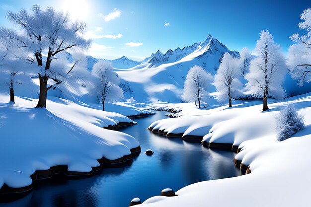 Paysage hivernal enneigé en 3D