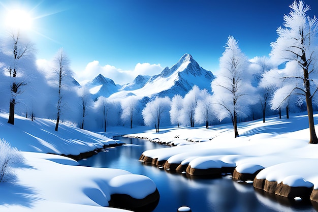 Photo paysage hivernal enneigé en 3d