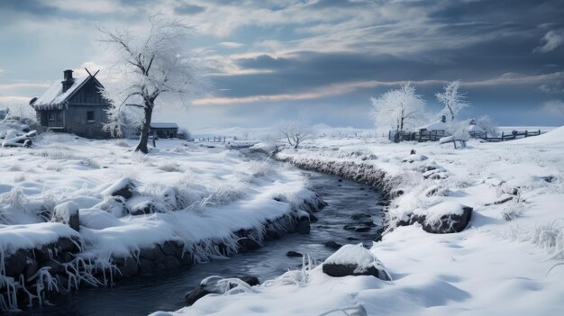 Photo paysage hivernal enneigé avec creek caras dans le style ionut