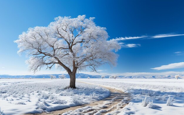 Un paysage hivernal époustouflant avec un arbre gelé