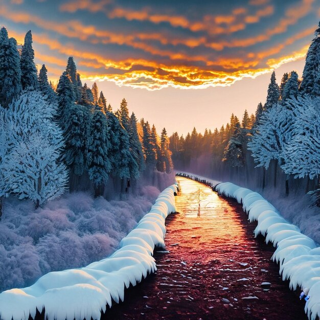 Photo paysage hivernal avec lac et arbres