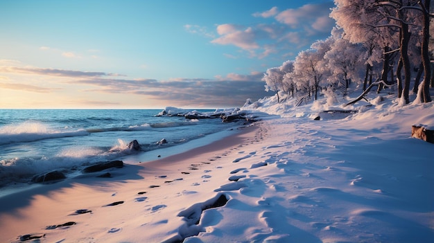 paysage hivernal avec lac et montagnes