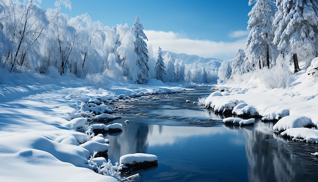 Photo le paysage hivernal, les montagnes couvertes de neige, le lac gelé, la beauté tranquille générée par l'ia.