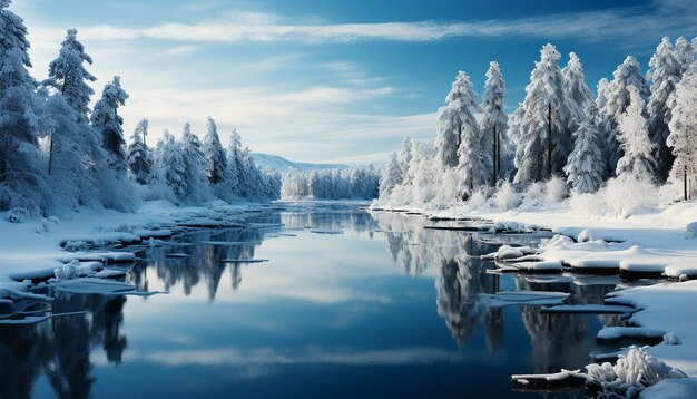 Photo le paysage hivernal des montagnes couvertes de neige reflète la beauté tranquille de la nature générée par l'ia