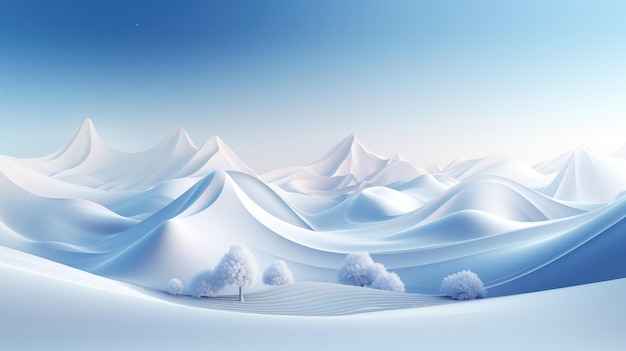 Paysage hivernal avec des montagnes enneigées et un ciel bleu illustration vectorielle 3D IA générative