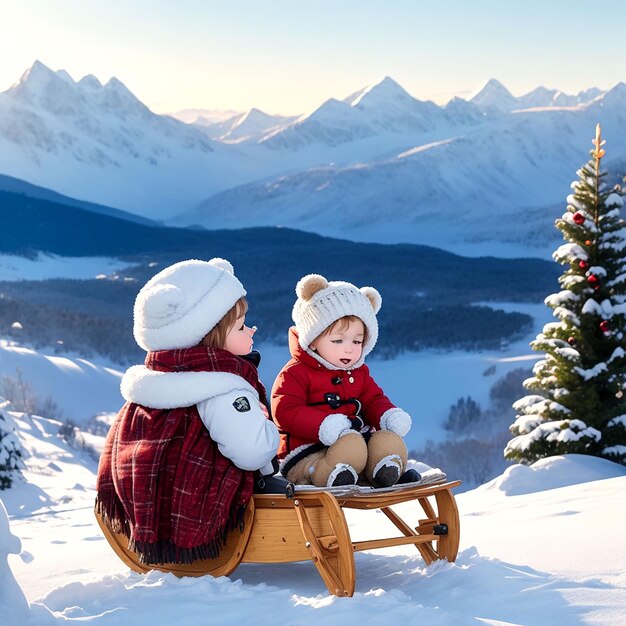 Paysage hivernal avec de la neige et des arbres générés par Ai