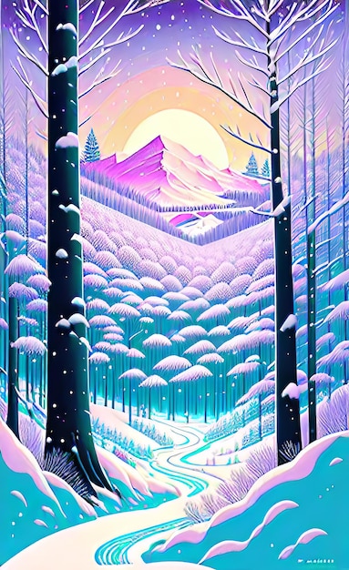 Un paysage hivernal serein avec une forêt enneigée