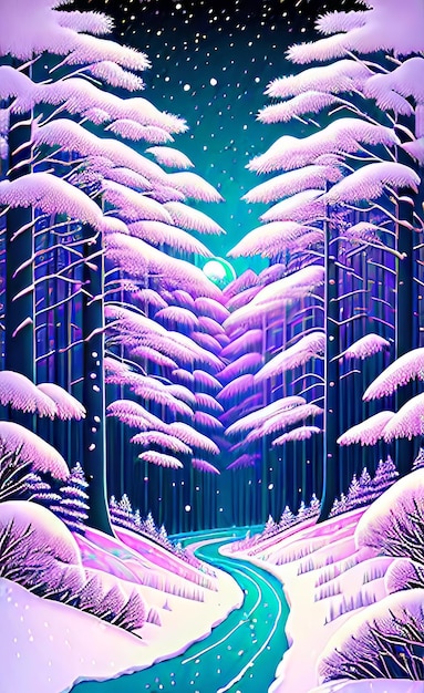 Un paysage hivernal serein avec une forêt enneigée