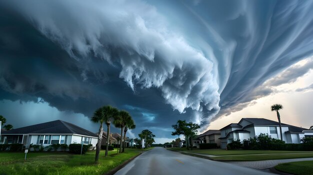 Un paysage irréel de tempêtes de supercellules sur les maisons